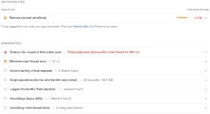 Forslag til optimeringer hos Google PageSpeed Insights
